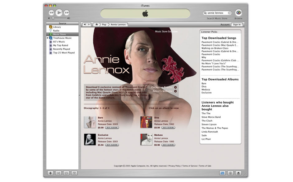 iTunes 4 Music Store Annie Lennox Page (2003)